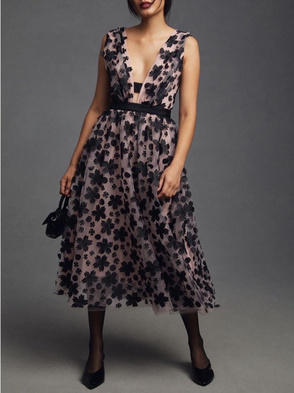 Anthropologie 3D Floral Tulle Midi Dress 4 FLAWS wedding guest holiday party